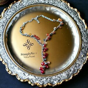 VERA WANG Y Drop Crystal Long Length Necklace STATEMENT MAKING